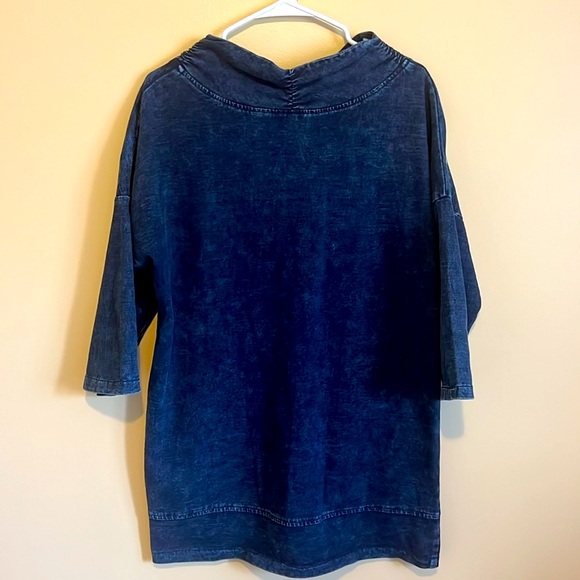 L/M Blue Denim Jeans Top Zippers on Shoulders 2 Front Pockets 65% Cotton Cute - Picture 13 of 14